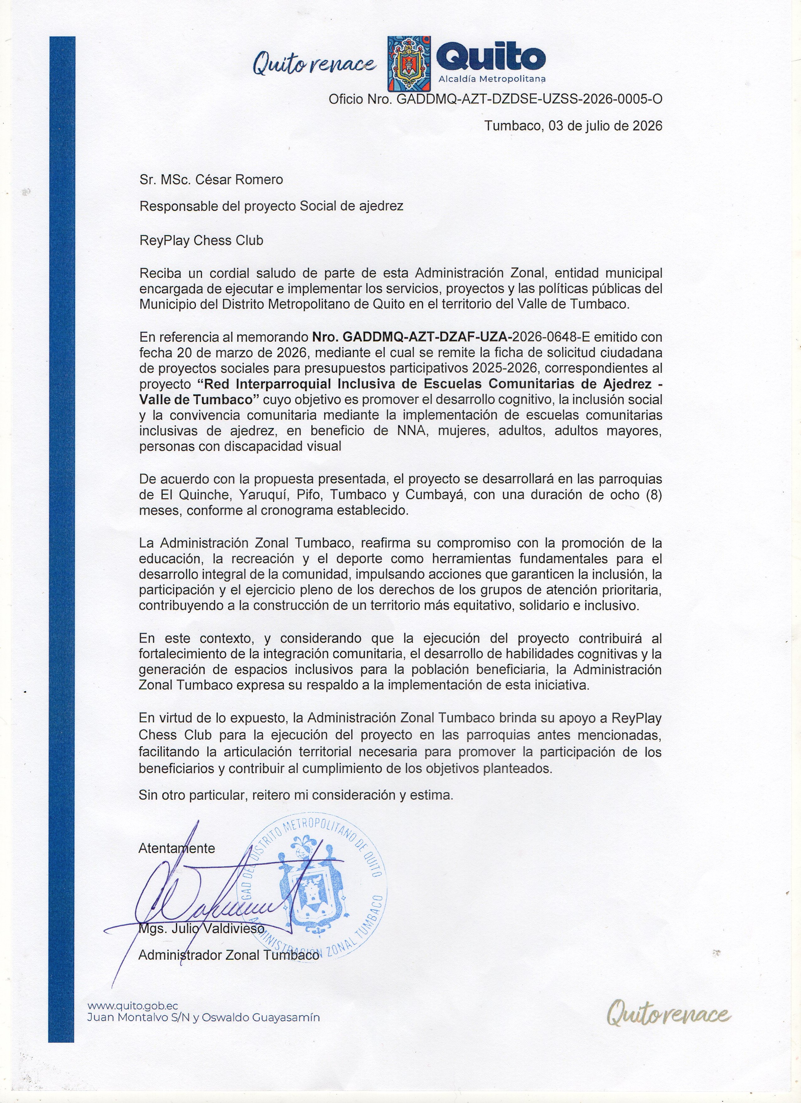 Oficio GAD Quito